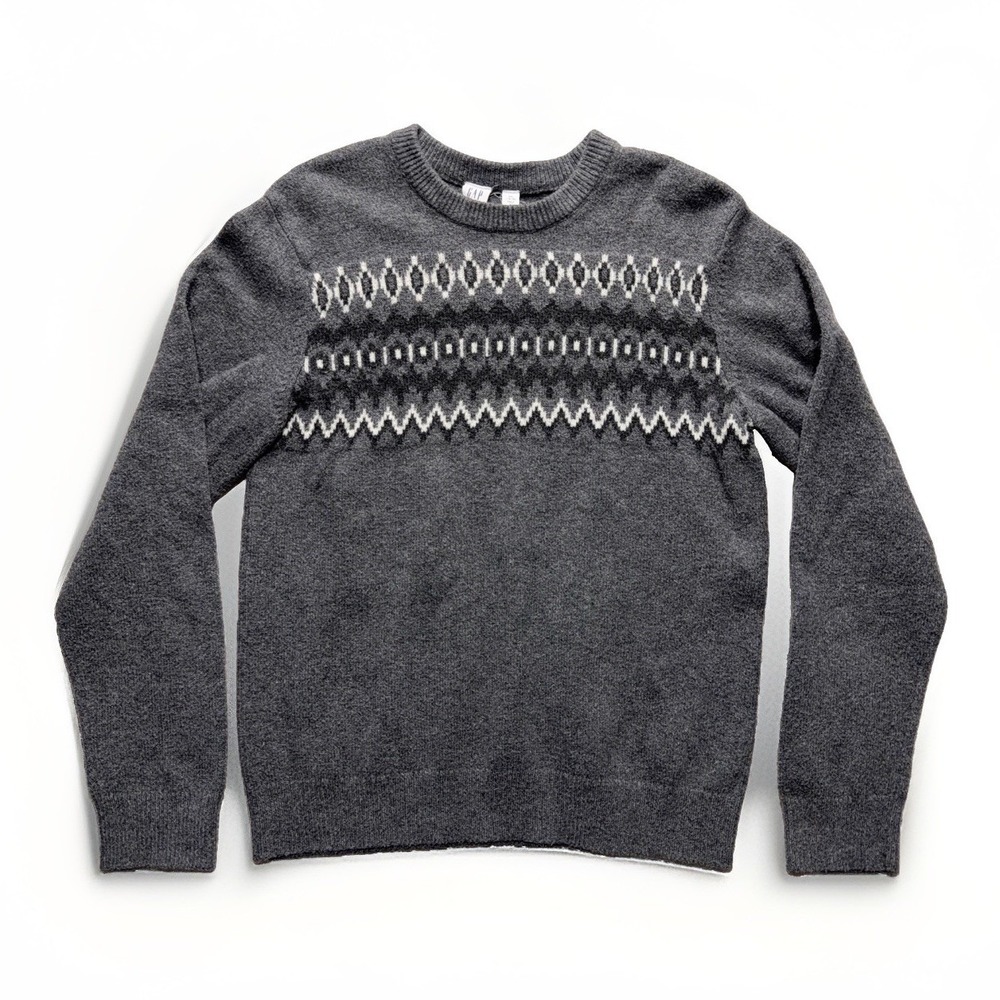 Gap Kids Fair Isle Sweater 2XL 14-16 Gray Cotton Knit Geometric Pullover Youth